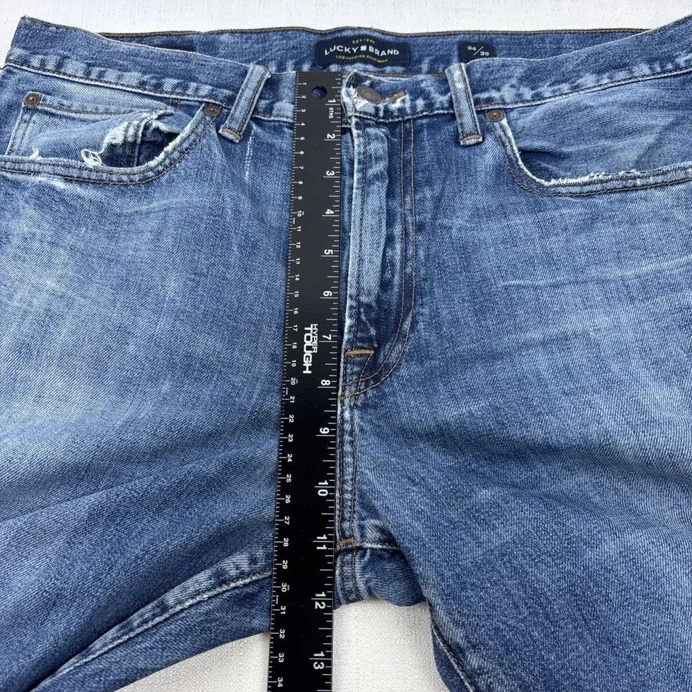 Lucky Brand 121 Slim‎ Men's Jeans Size 34x30 Blue Medium Wash Distressed Look